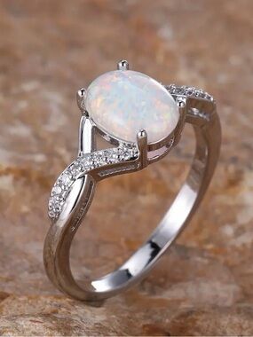 Opal Cubic Zirconia Sterling Silver Ring.